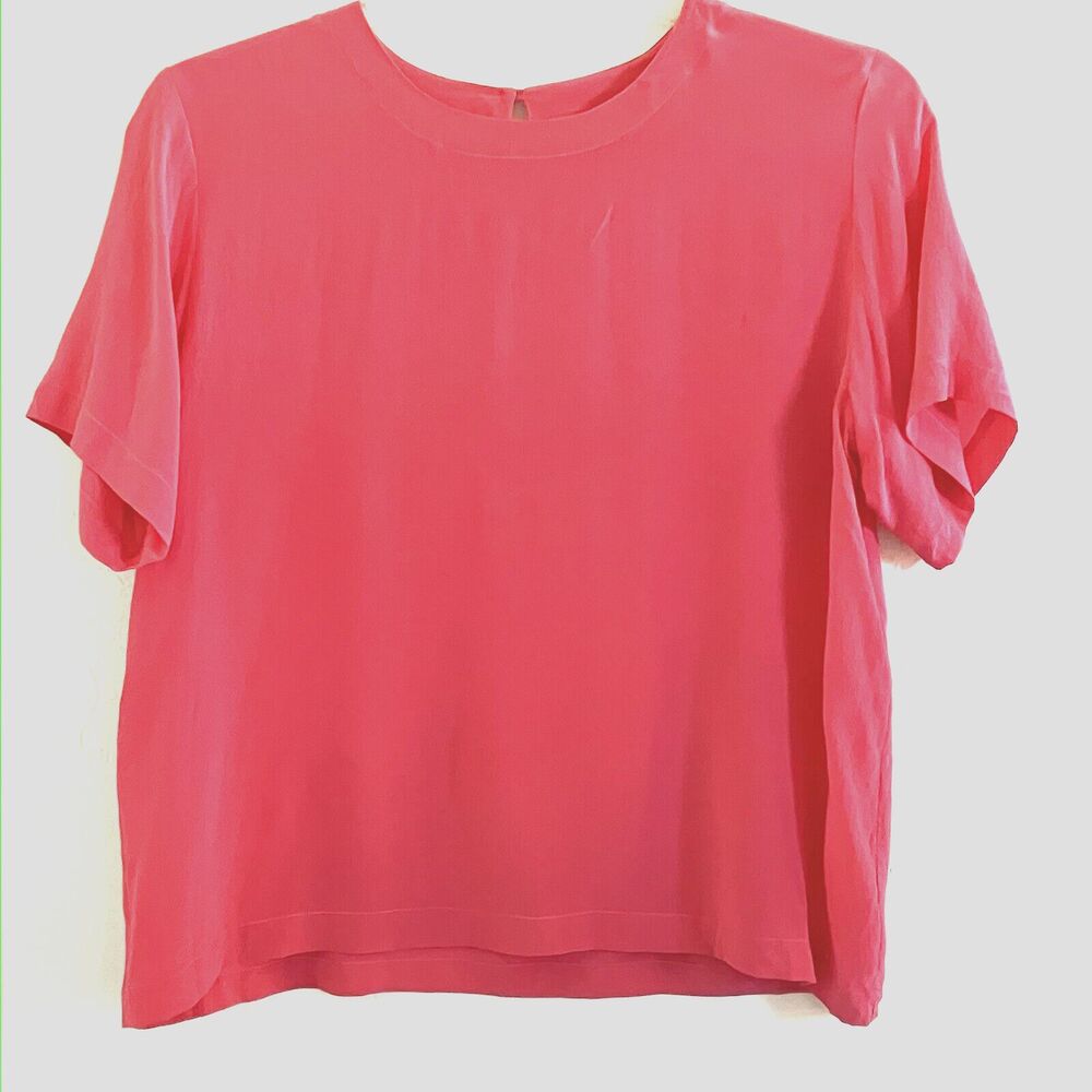 Vintage STEPHANIE ANDREWS sz 1X 100% Silk Melon Pink Short Sleeve Top Shell